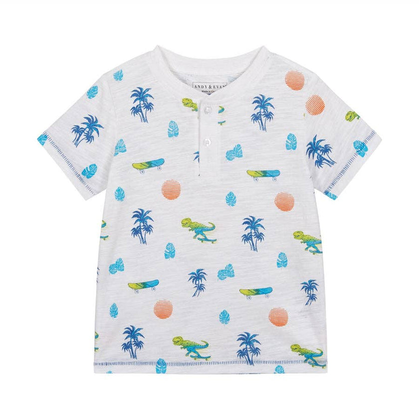 Henley Tee Set - White Dino