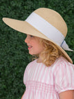 Girls White Floppy Straw Sun Hat