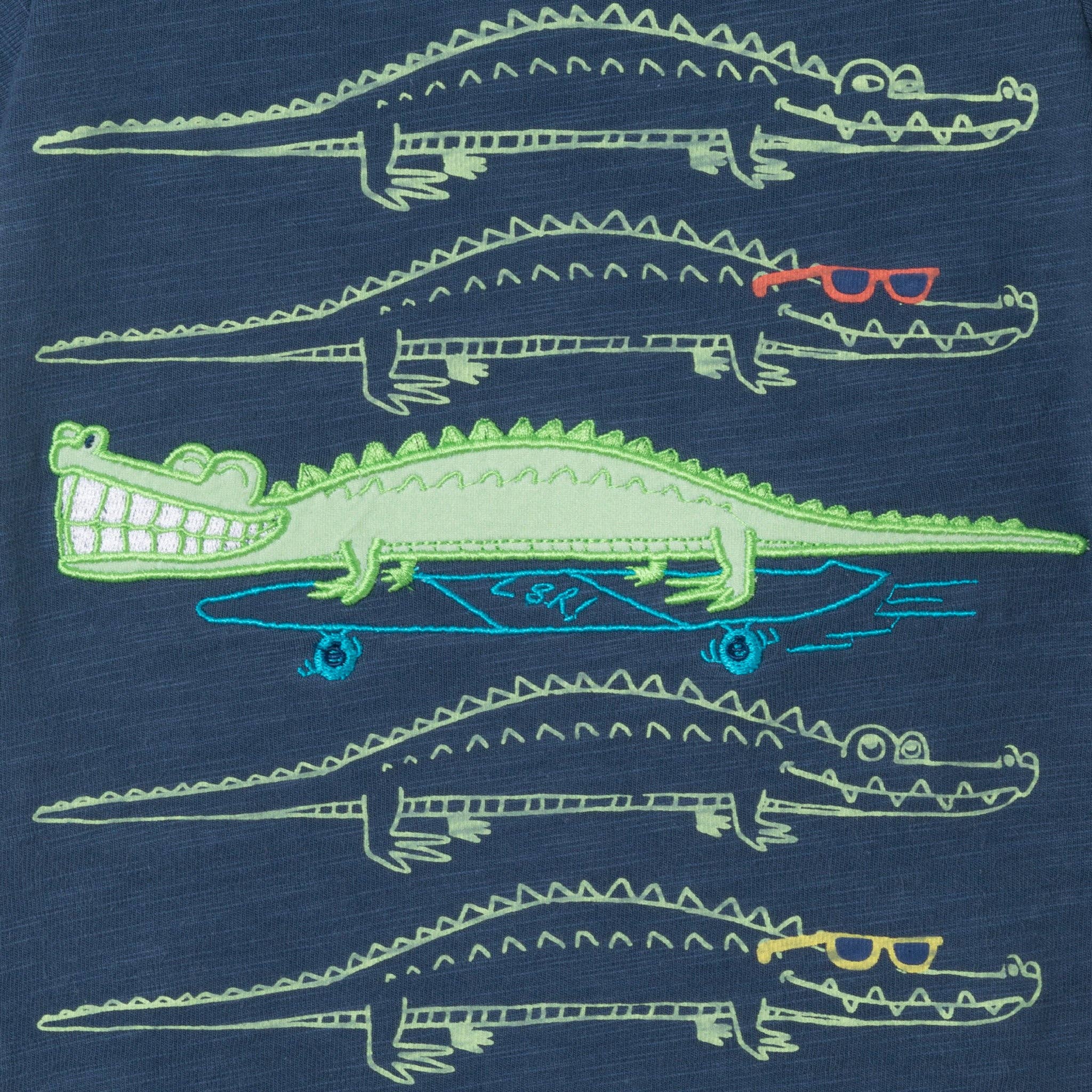 Infant Graphic Knit Romper & Bib | Crocodile Slub