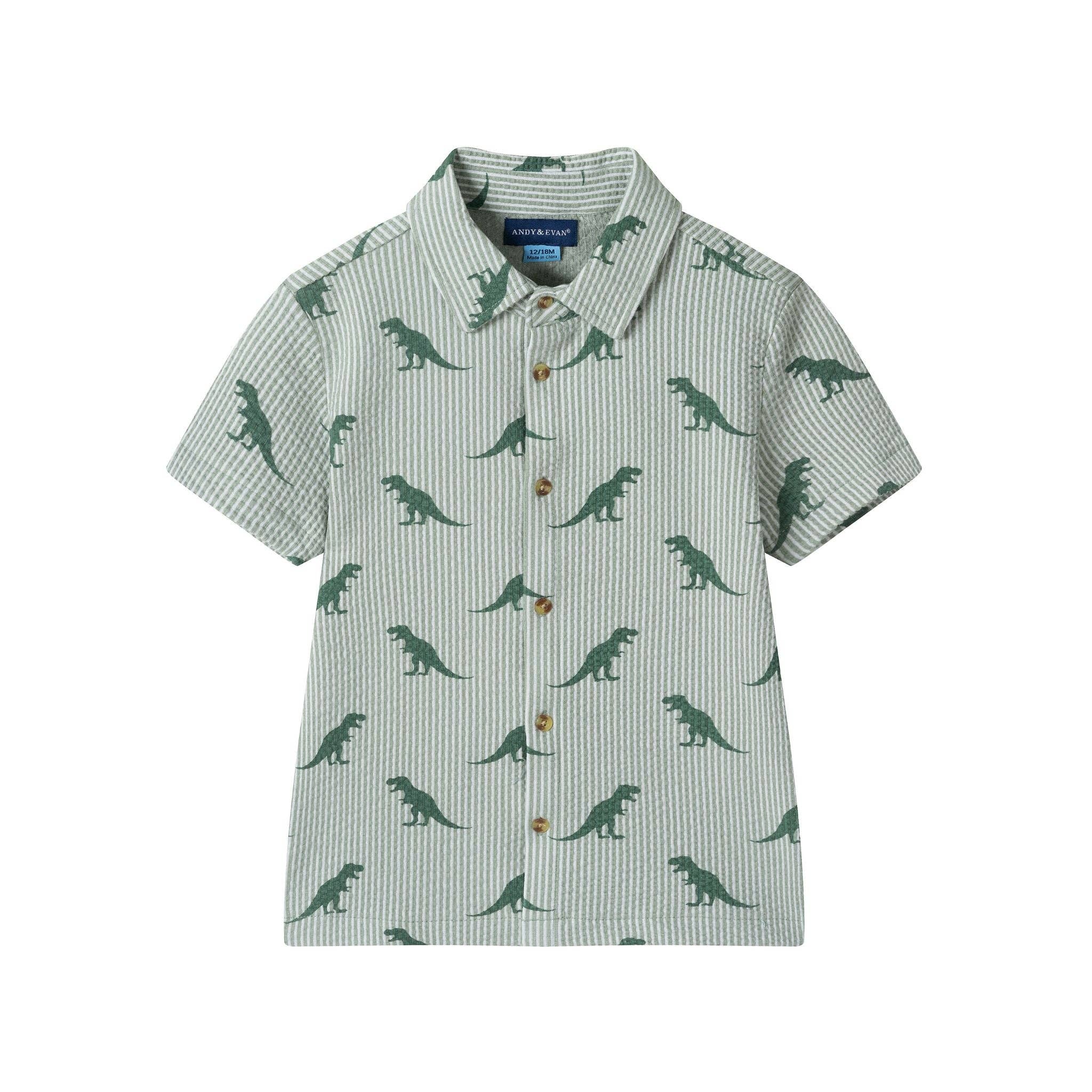 Boys Short Sleeve Cabana Set | Green Stripe Dino