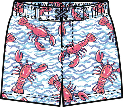 Boys Blue Lobster Lagoon Performance Hybrid Swim Trunks
