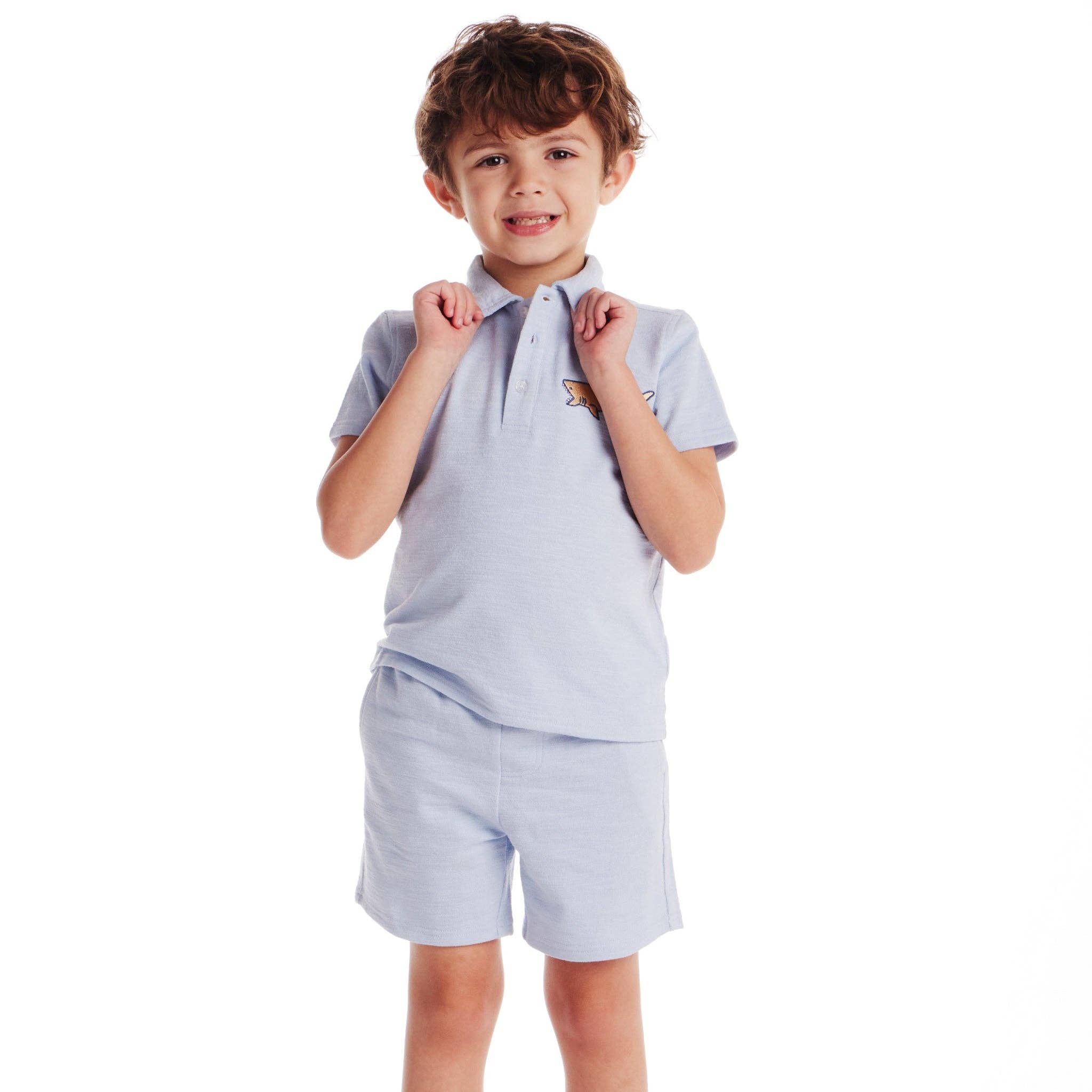 Textured Polo and Shorts Set | Light Blue Shark
