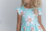 Girls Claire Mint Floral Spring Summer Twirl Dress