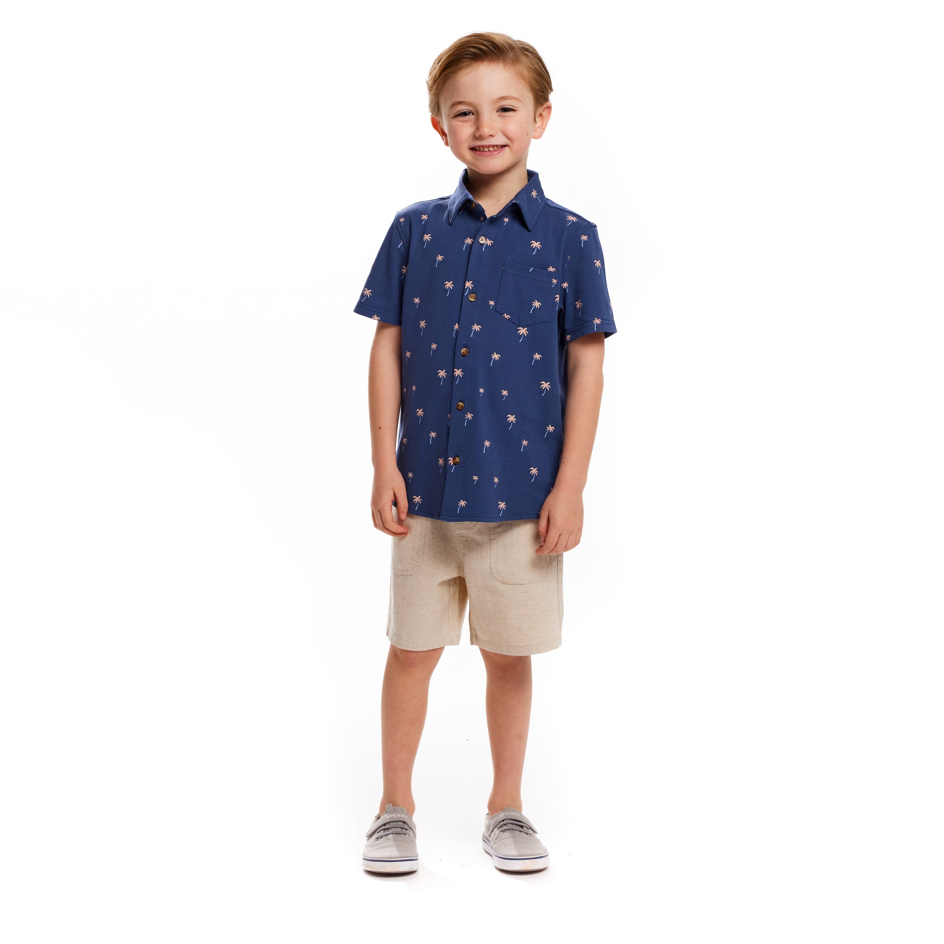 Boys Toddler Short Sleeve Orange Turtles Button-down Shirt
