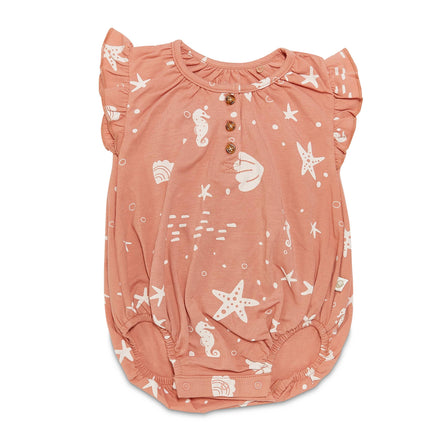 Organic Flutter Button Bunsuit - Coral Rose