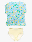 Girls Blooming Basket Scallop Hem Long Sleeve Rash Guard 2-Piece Swimsuit with Signature Rear Ruffles