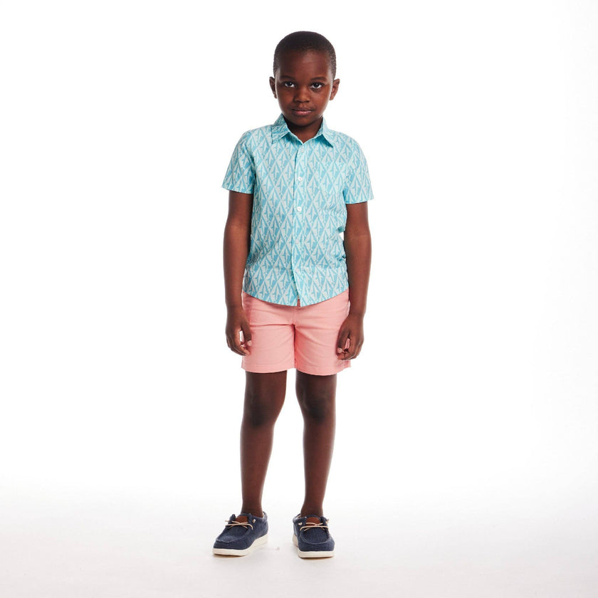 Kids Short Sleeve Buttondown Set | Geo Shark