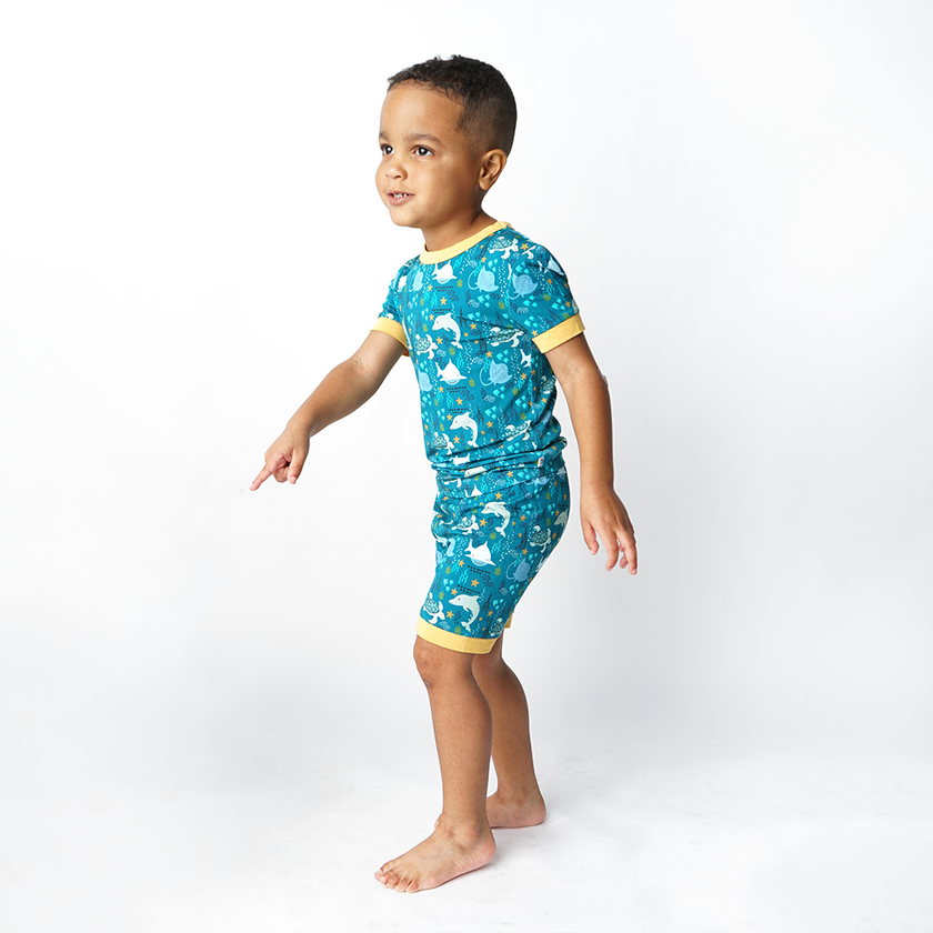 Ocean Friends Bamboo Short Sleeve Shorts Kids Pajamas Set