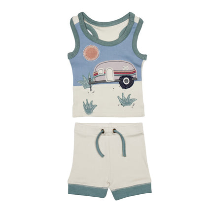 Camper Organic Applique Tank & Bike Short Set