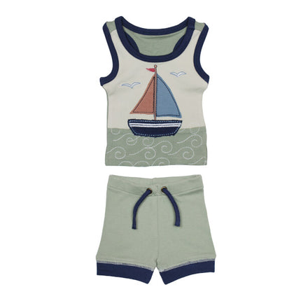 Sailboat Organic Applique Tank & Bike Short Set