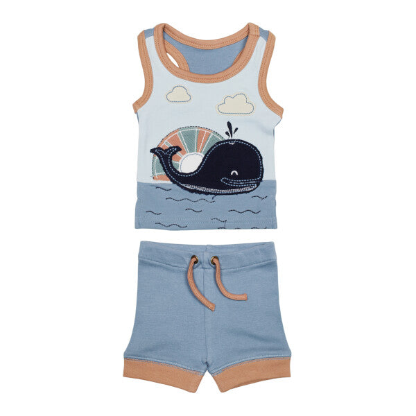 Whale Organic Applique Tank & Bike Short Set