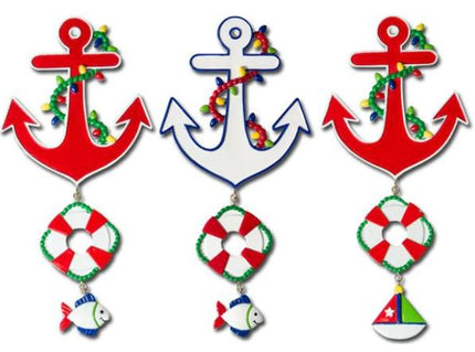 Anchor/Life Preserver/Fish and Sailboat Assorted Personalized Christmas Ornament NT161