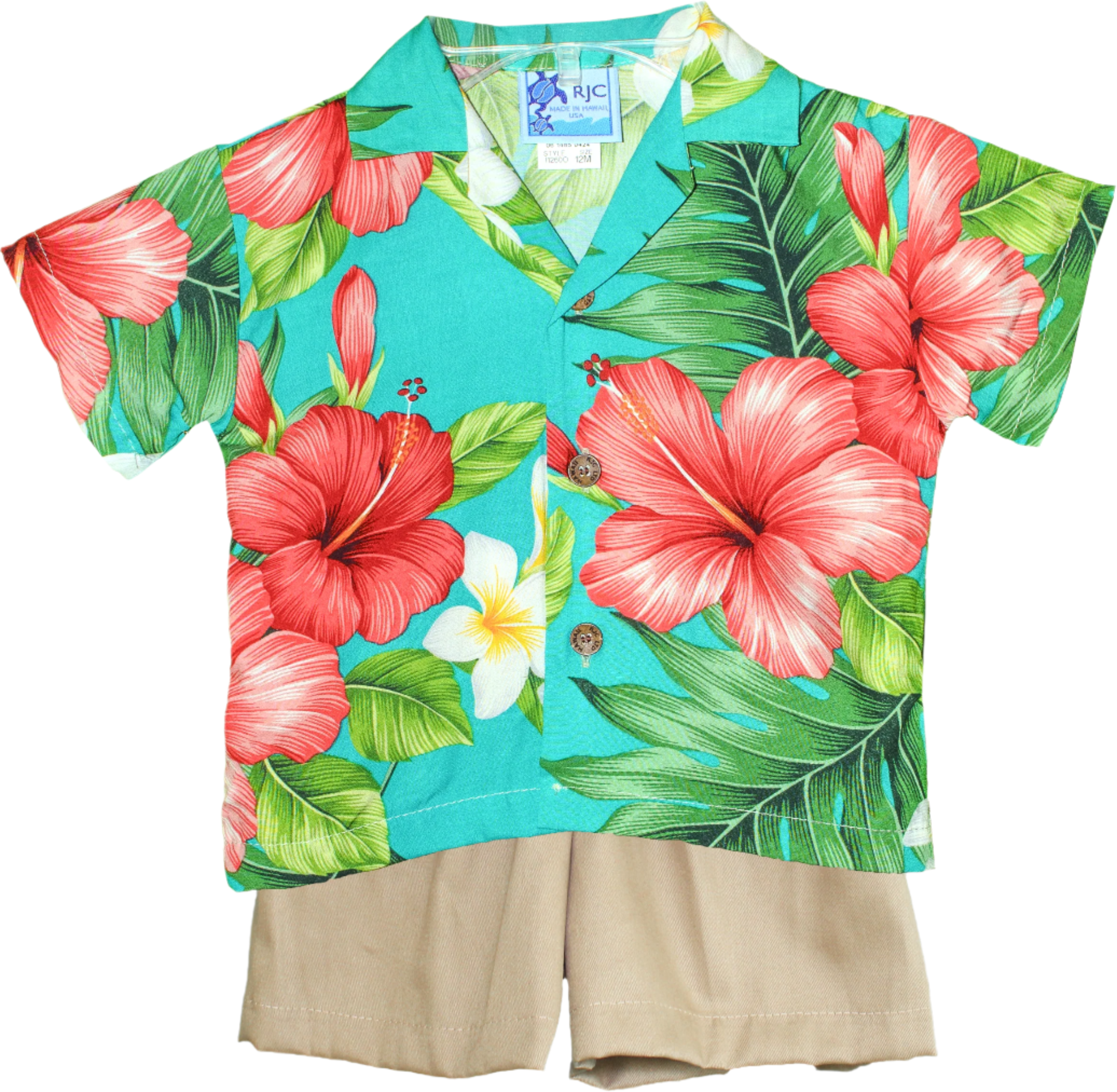 Aqua Hibiscus Cabana Shirt and Shorts Set