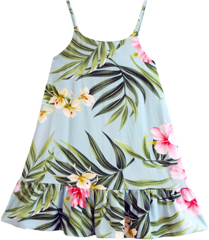 Light Aqua Hibiscus Sundress with Ruffle