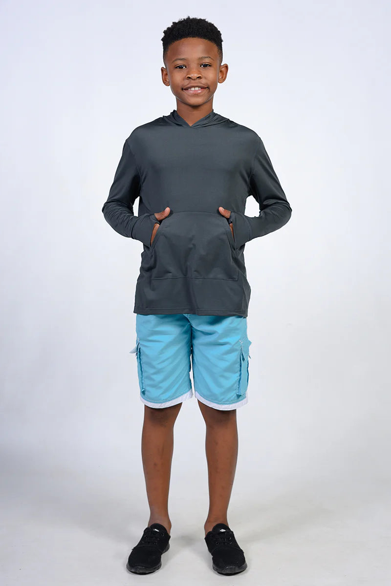 Boys Long Sleeve Hooded Sun Shirt - Charcoal