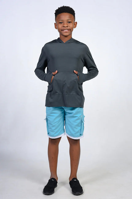 *Boys Long Sleeve Hooded Sun Shirt - Charcoal
