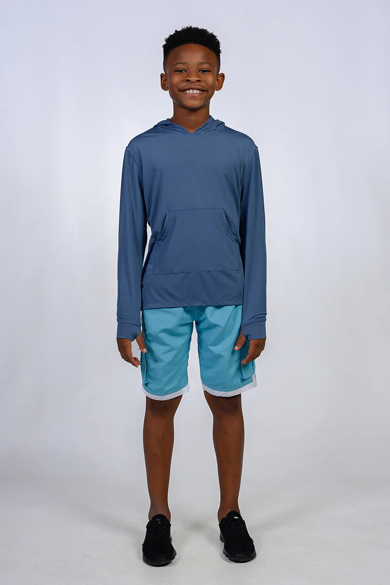 Boys Long Sleeve Hooded Sun Shirt - Marina Blue