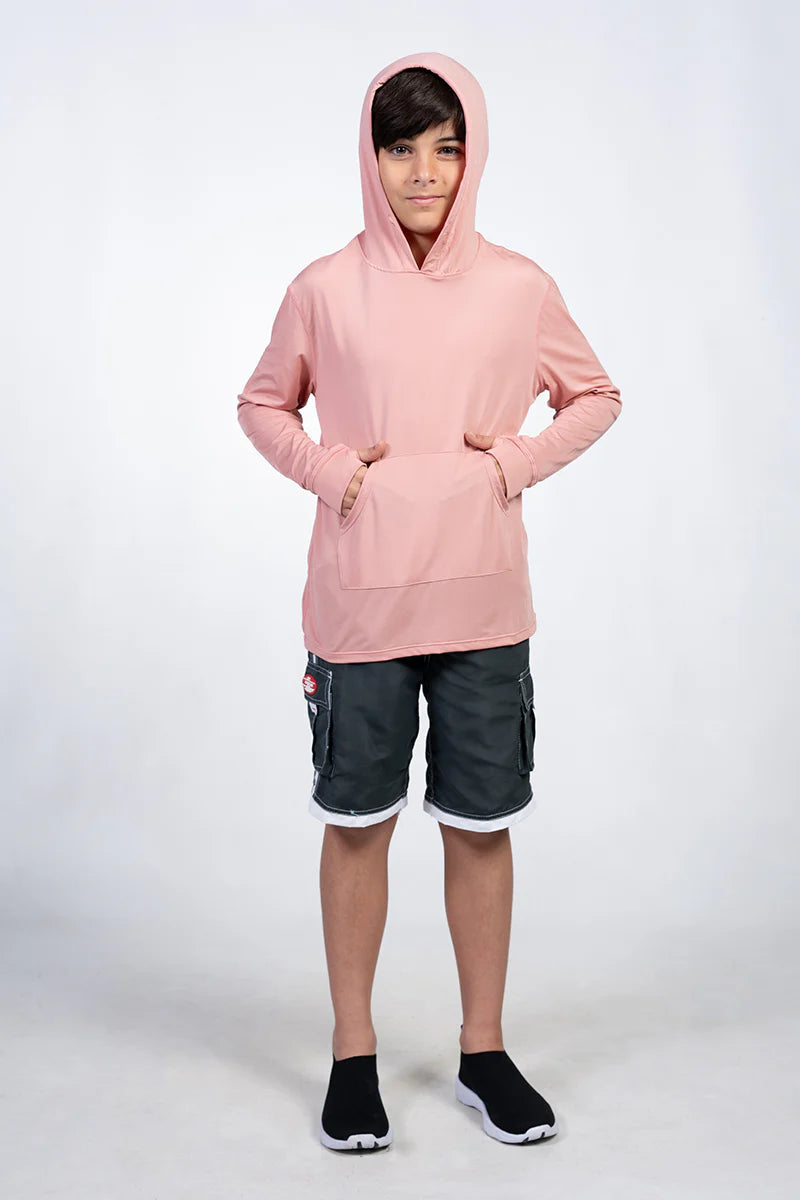 Boys Long Sleeve Hooded Sun Shirt - Salmon