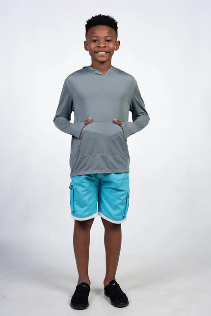 *Boys Long Sleeve Hooded Sun Shirt - Silver