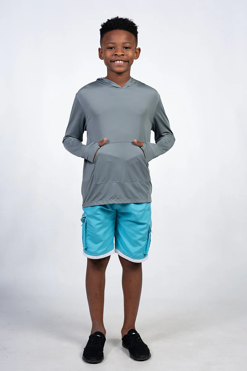 Boys Long Sleeve Hooded Sun Shirt - Silver