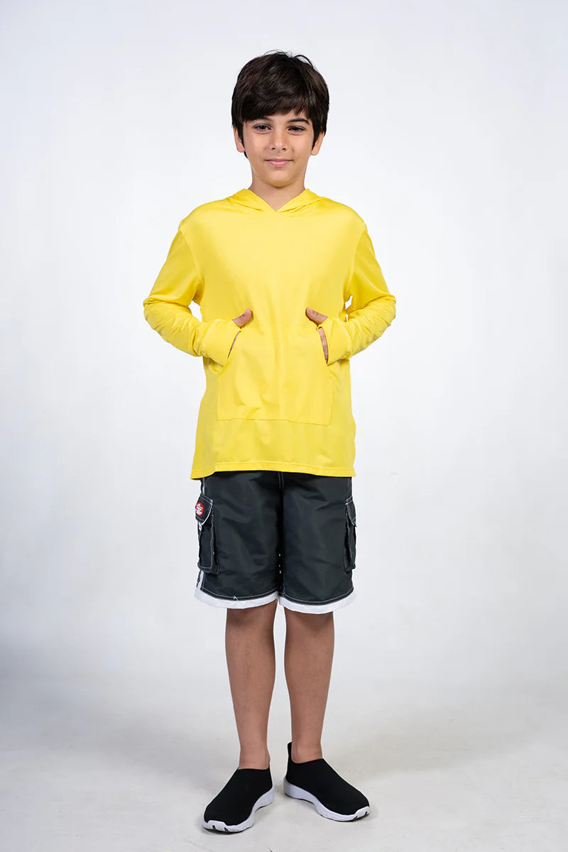 Boys Long Sleeve Hooded Sun Shirt - Yellow