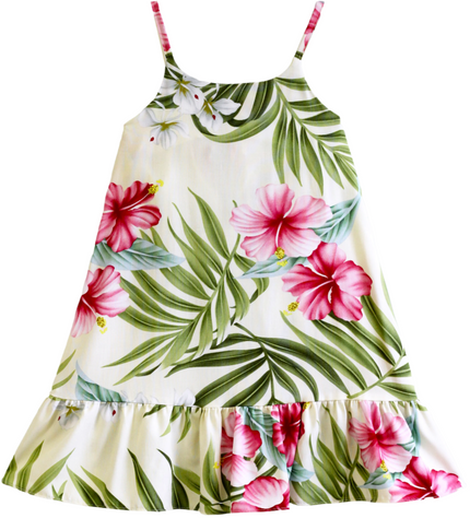 Beige Hibiscus Sundress with Ruffle