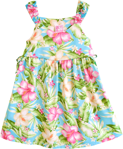 Blue Hibiscus Side Tie Elastic Strap Dress