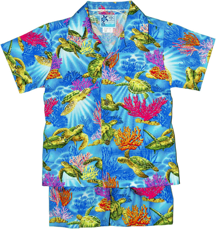 Turquoise Turtles Cabana Shirt and Shorts Set