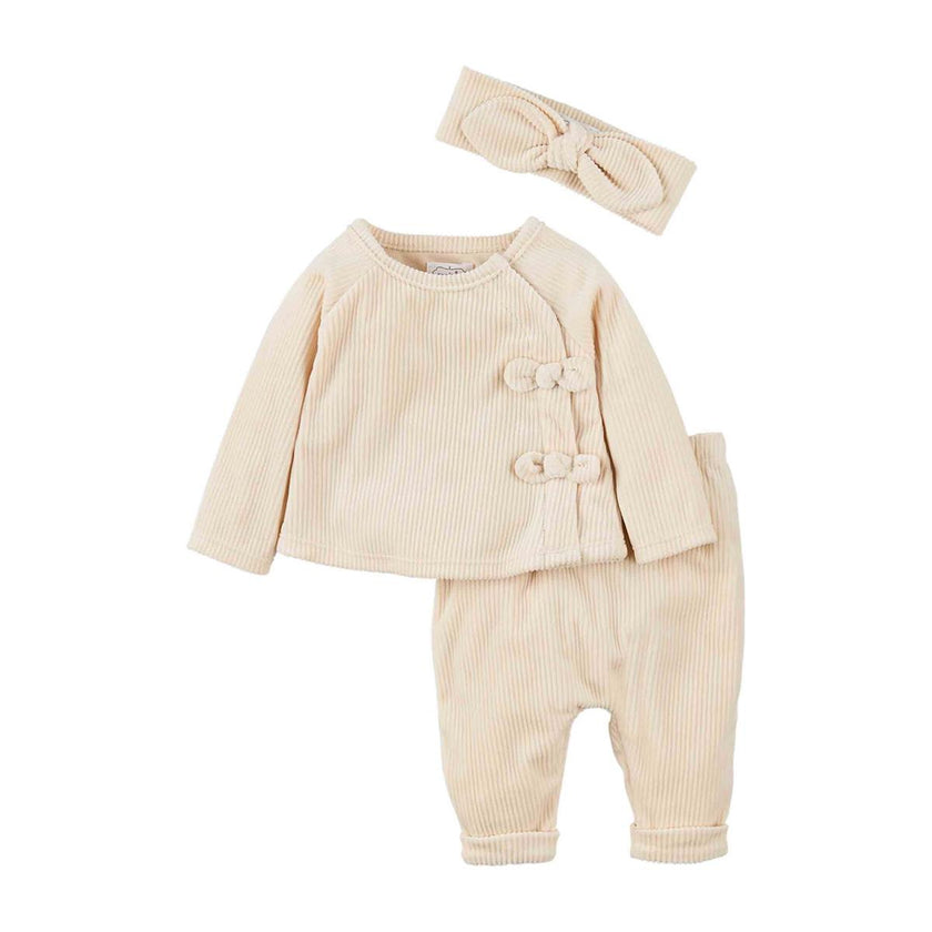 Cream Velour Three Piece Set