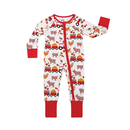 The softest bamboo baby pajamas in our Farm Friends pattern! 