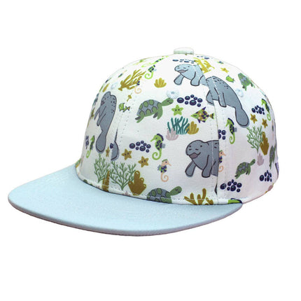 Our new adorable snapback hat for babies and toddlers, featuring our Manatee print!
