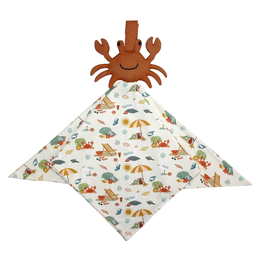 The cutest NEW bamboo baby crab lovey available in our Beach Day pattern!