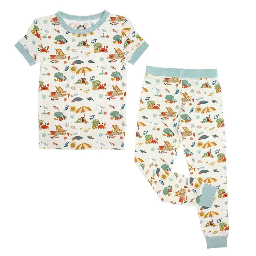 The softest bamboo toddler and kids pajamas short sleeve pants sets in our Beach Day pattern!