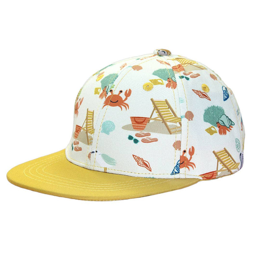 Our new adorable snapback hat for babies and toddlers, featuring our Beach Day print!