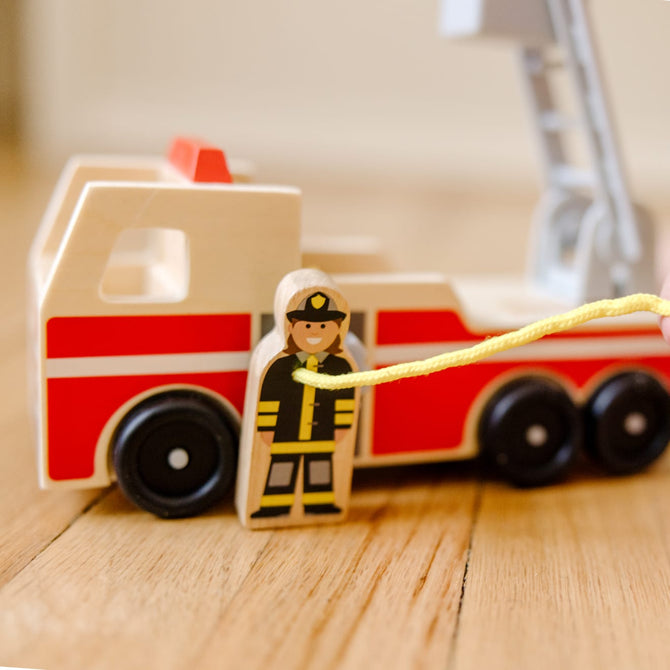 Classic Wooden Fire Truck Play Set Toy
