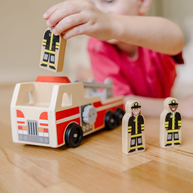 Classic Wooden Fire Truck Play Set Toy