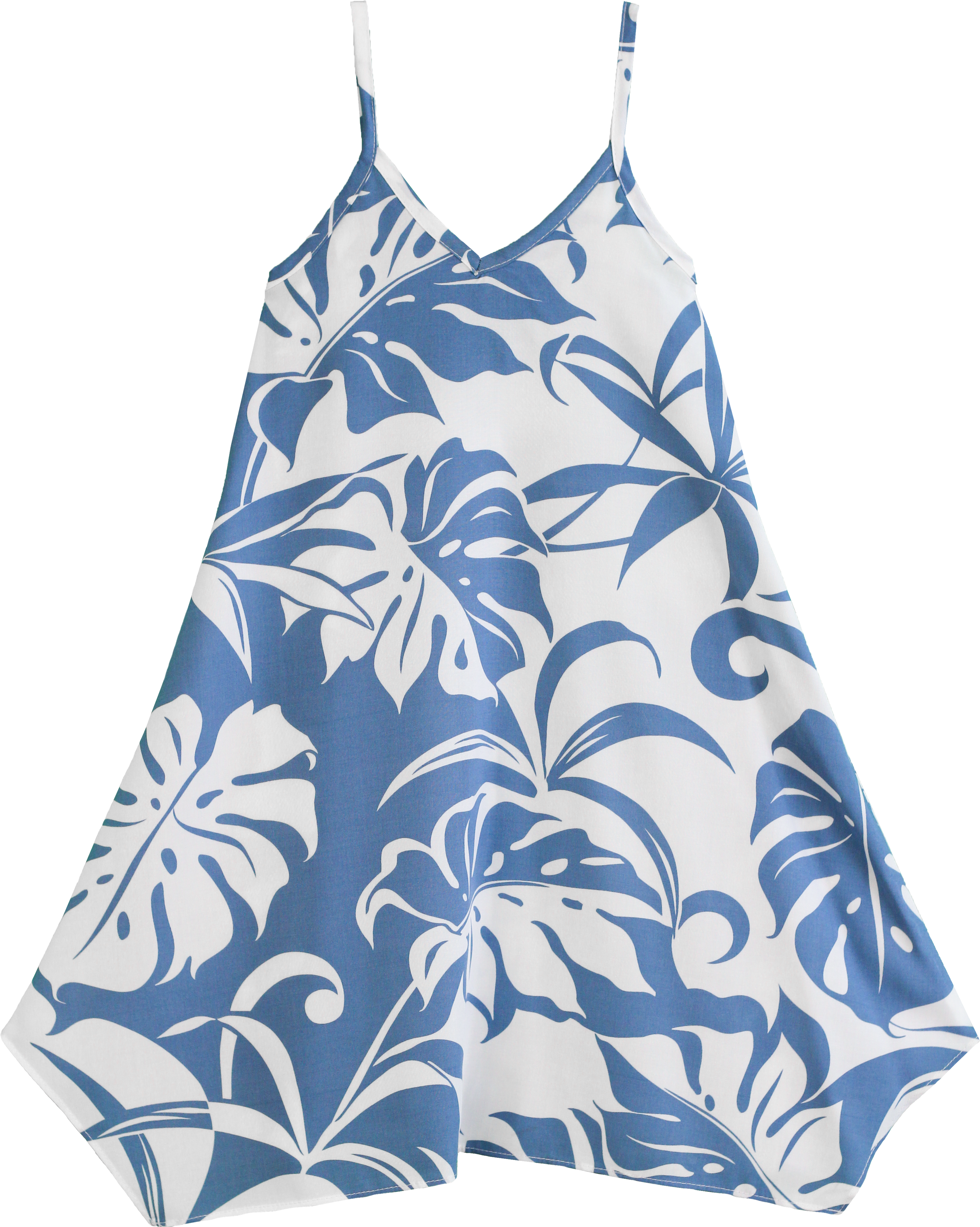 Blue and White Aloha V-Neck Scarf Hem Dress
