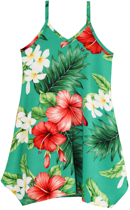 Aqua Hibiscus V Neck Scarf Hem Dress