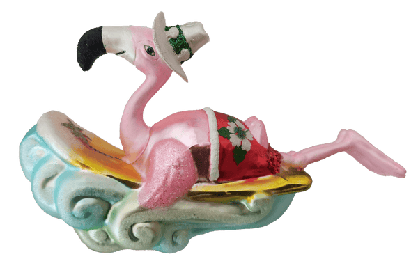 Flamingo Surfing Glass Christmas Ornament HZZ127