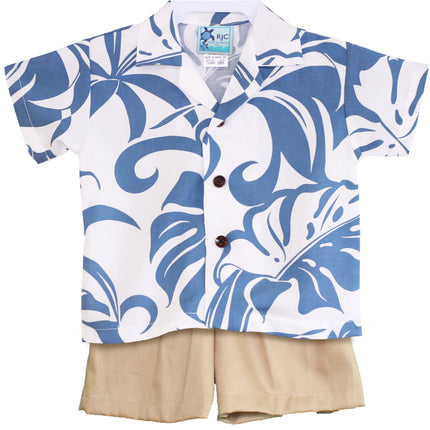 Blue and White Aloha Cabana Shirt and Short Set