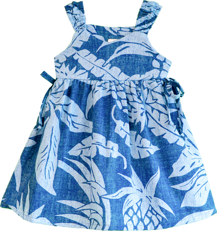Dark Blue Aloha Side Tie Elastic Strap Dress