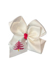 Pink Tree Embroidered Alligator Clip Hair Bow