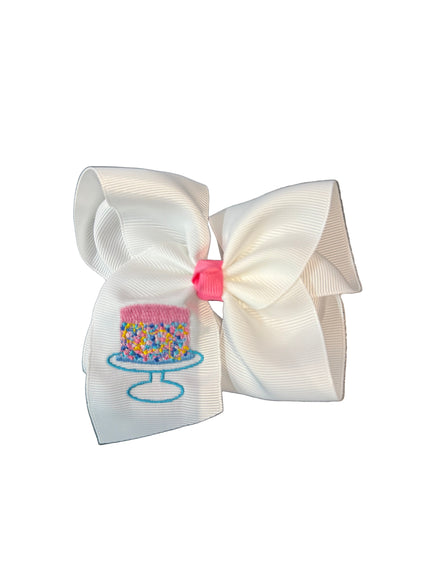 Birthday Cake Embroidered Alligator Clip Hair Bow