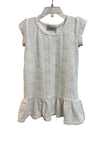 Floral Terry Jacquard Cap Sleeve Ruffle Bottom Dress - White