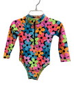 Zip Front Long Sleeve One Piece - Neon Petals