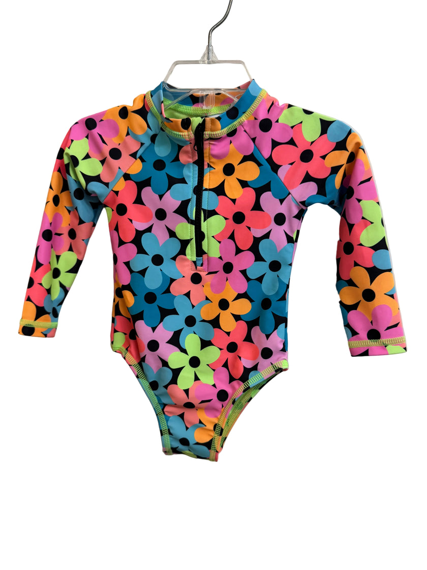 Zip Front Long Sleeve One Piece - Neon Petals
