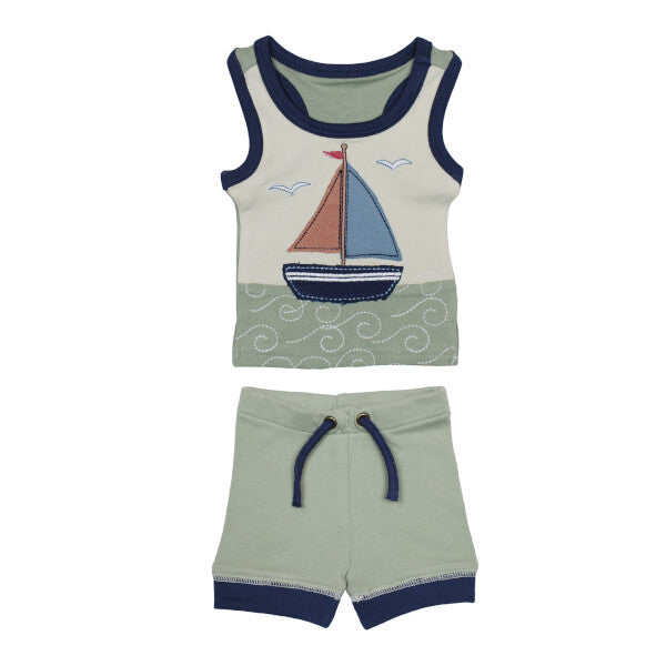Sailboat Organic Applique Tank & Bike Short Set