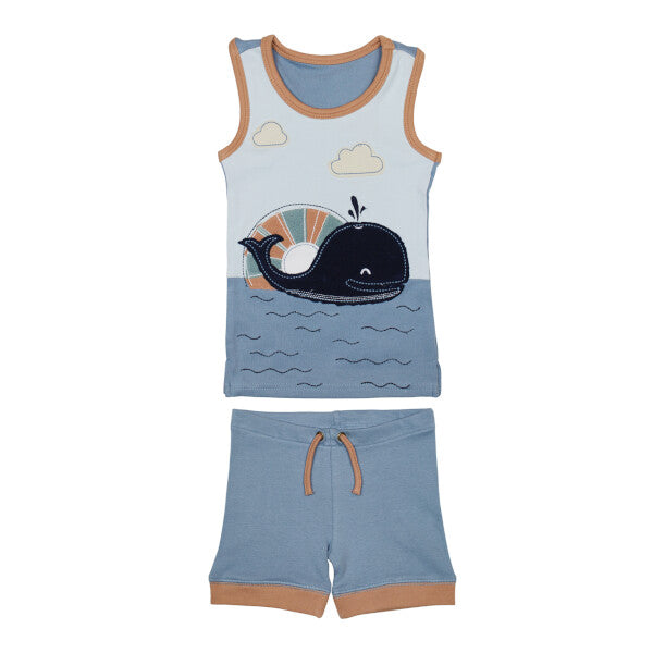 Whale Organic Applique Tank & Bike Short Set