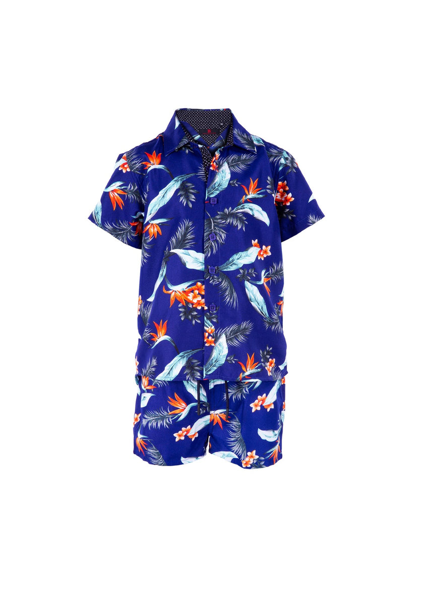 Kids' Dark Ocean Blue Floral Print Set