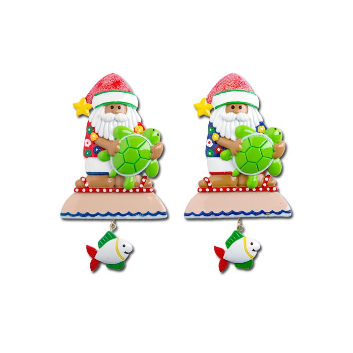 Santa Holding Turtle with Fish Personalized Christmas Ornament NT113N